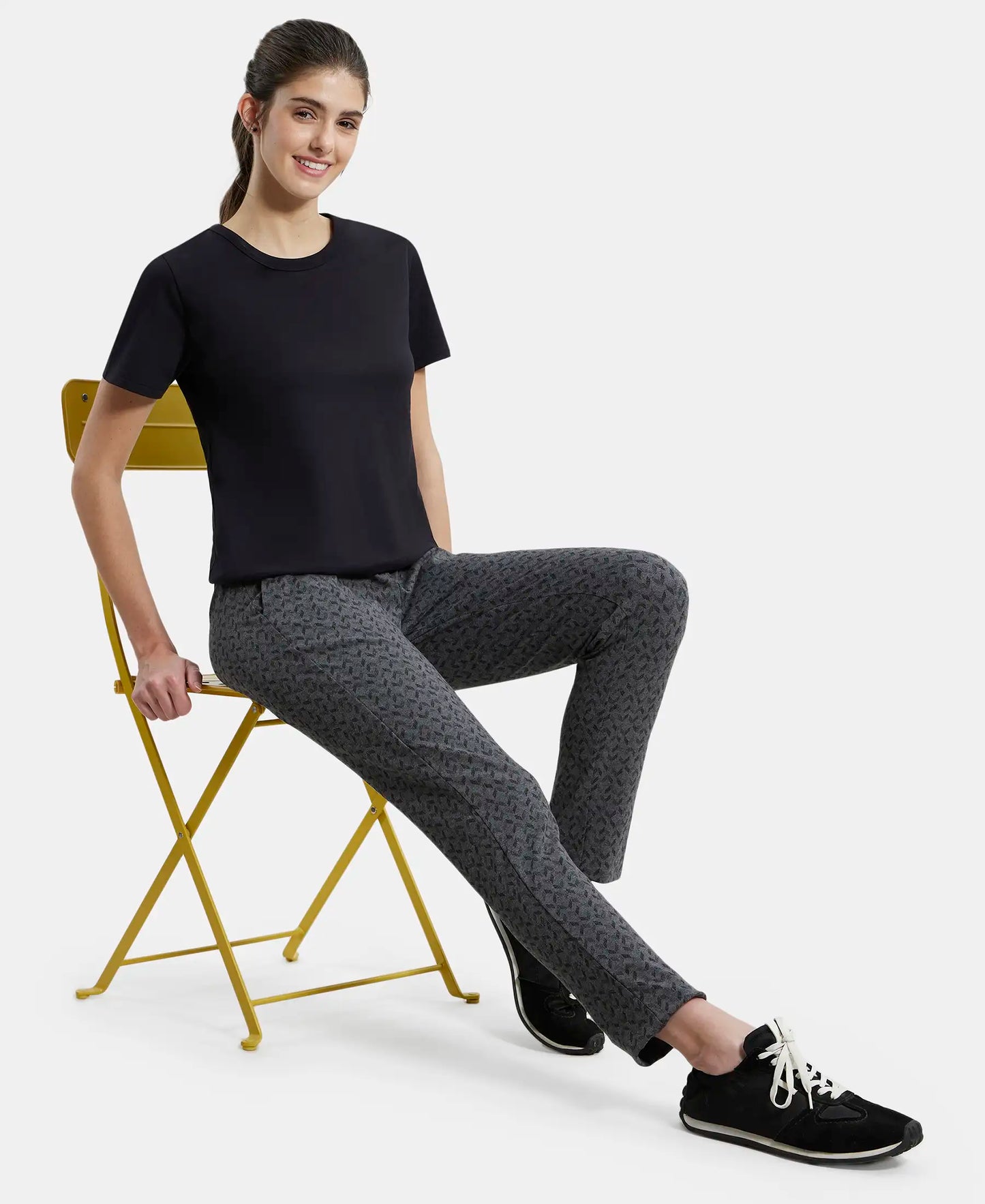 Super Combed Cotton Elastane Slim Fit Trackpants With Side Pockets - Charcoal Melange Printed-6