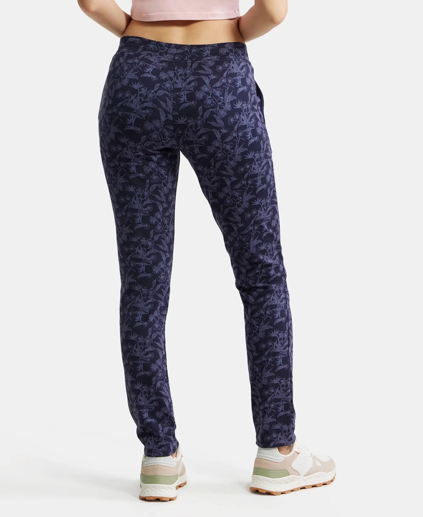 Super Combed Cotton Elastane Slim Fit Trackpants With Side Pockets - Navy Blazer Printed-3