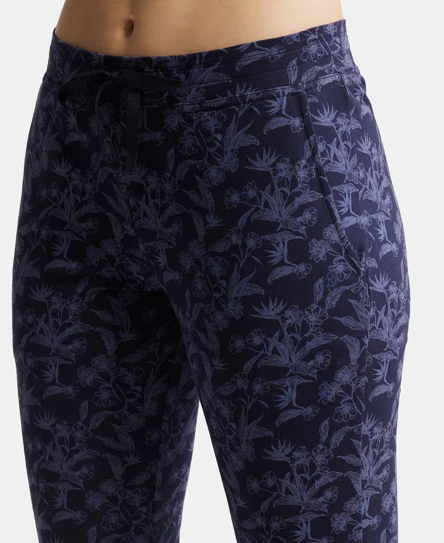 Super Combed Cotton Elastane Slim Fit Trackpants With Side Pockets - Navy Blazer Printed-6