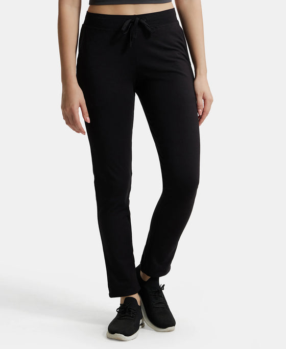 Super Combed Cotton Elastane Slim Fit Trackpants With Side Pockets - Black-1