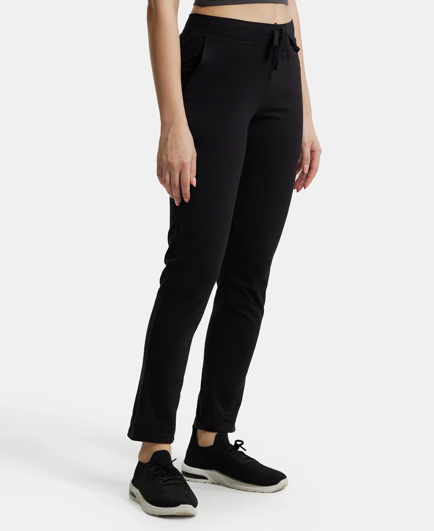 Super Combed Cotton Elastane Slim Fit Trackpants With Side Pockets - Black-2