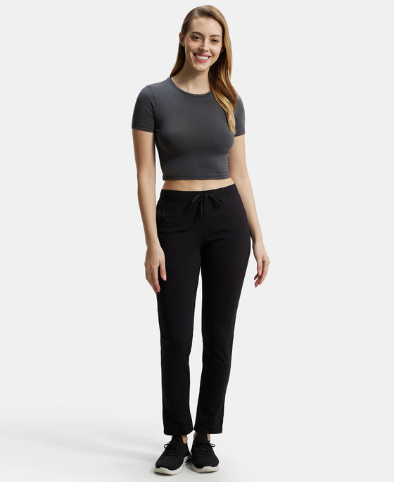 Super Combed Cotton Elastane Slim Fit Trackpants With Side Pockets - Black-4