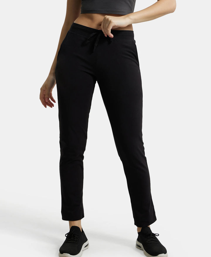 Super Combed Cotton Elastane Slim Fit Trackpants With Side Pockets - Black-5