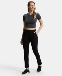 Super Combed Cotton Elastane Slim Fit Trackpants With Side Pockets - Black-6