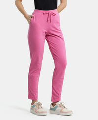 Super Combed Cotton Elastane Slim Fit Trackpants With Side Pockets - Ibis Rose Melange-2