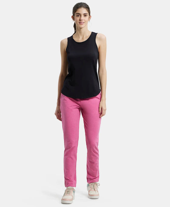 Super Combed Cotton Elastane Slim Fit Trackpants With Side Pockets - Ibis Rose Melange-4
