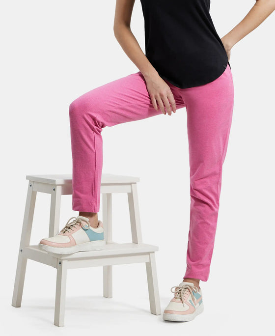 Super Combed Cotton Elastane Slim Fit Trackpants With Side Pockets - Ibis Rose Melange-5