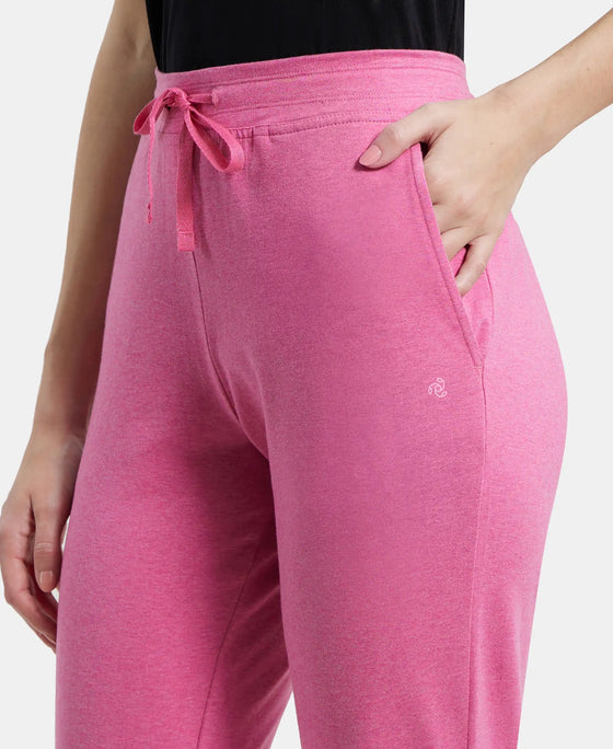 Super Combed Cotton Elastane Slim Fit Trackpants With Side Pockets - Ibis Rose Melange-7