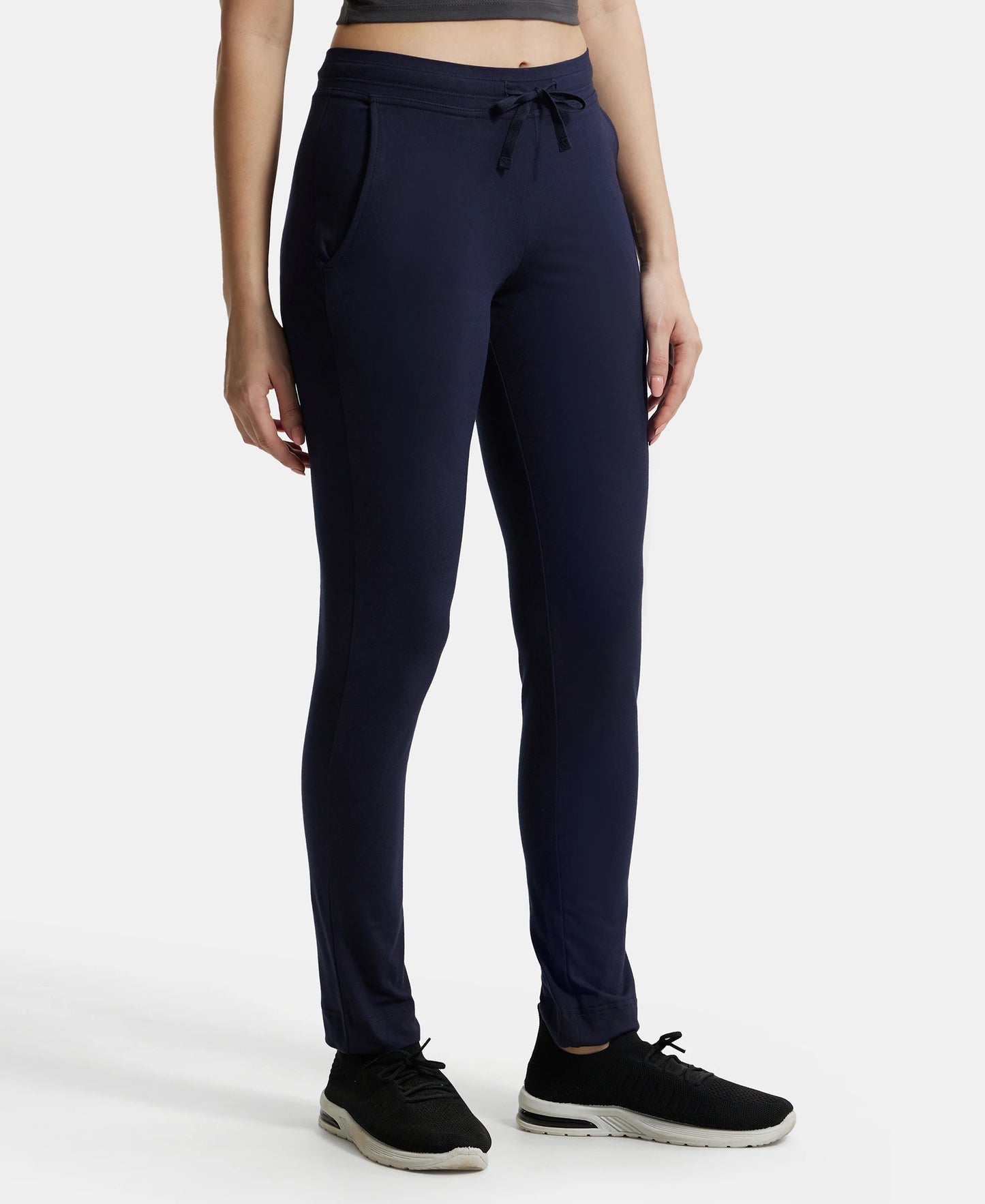 Super Combed Cotton Elastane Slim Fit Trackpants With Side Pockets - Navy Blazer-2