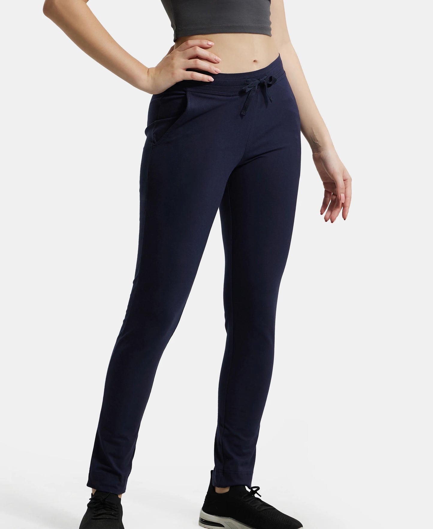 Super Combed Cotton Elastane Slim Fit Trackpants With Side Pockets - Navy Blazer-5
