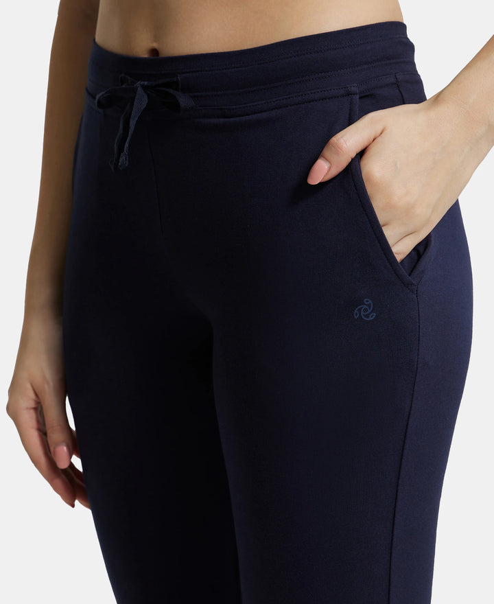 Super Combed Cotton Elastane Slim Fit Trackpants With Side Pockets - Navy Blazer-7