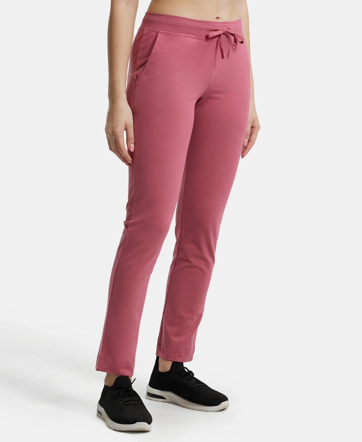 Super Combed Cotton Elastane Slim Fit Trackpants With Side Pockets - Rose Wine-2