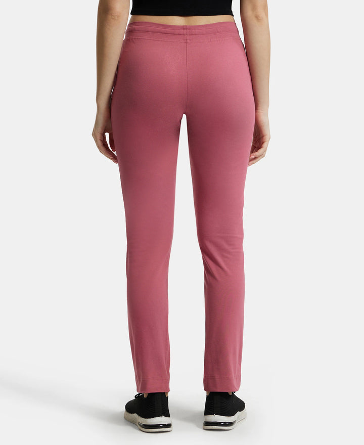 Super Combed Cotton Elastane Slim Fit Trackpants With Side Pockets - Rose Wine-3