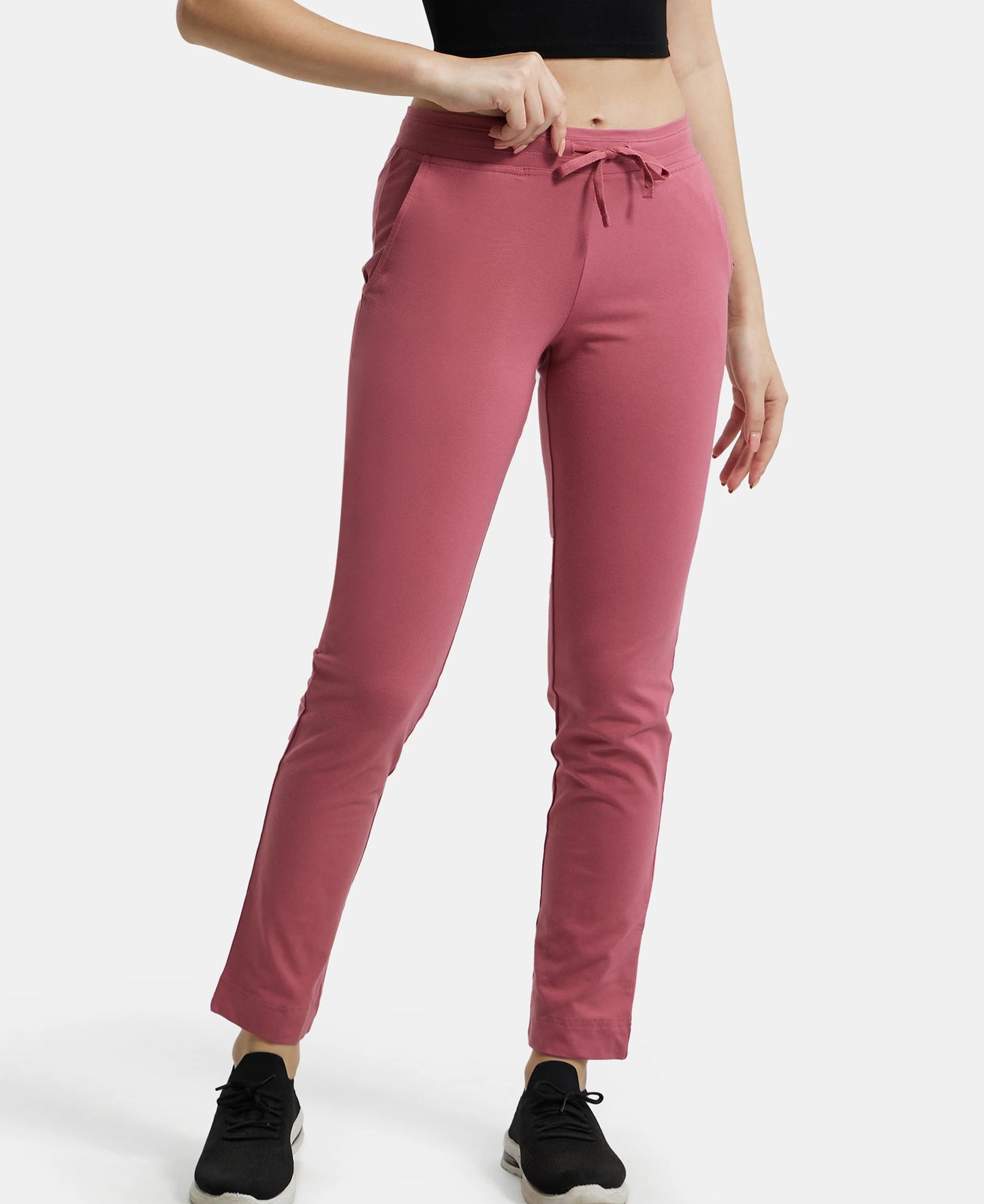 Super Combed Cotton Elastane Slim Fit Trackpants With Side Pockets - Rose Wine-5