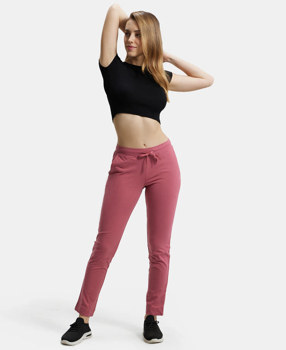 Super Combed Cotton Elastane Slim Fit Trackpants With Side Pockets - Rose Wine-6