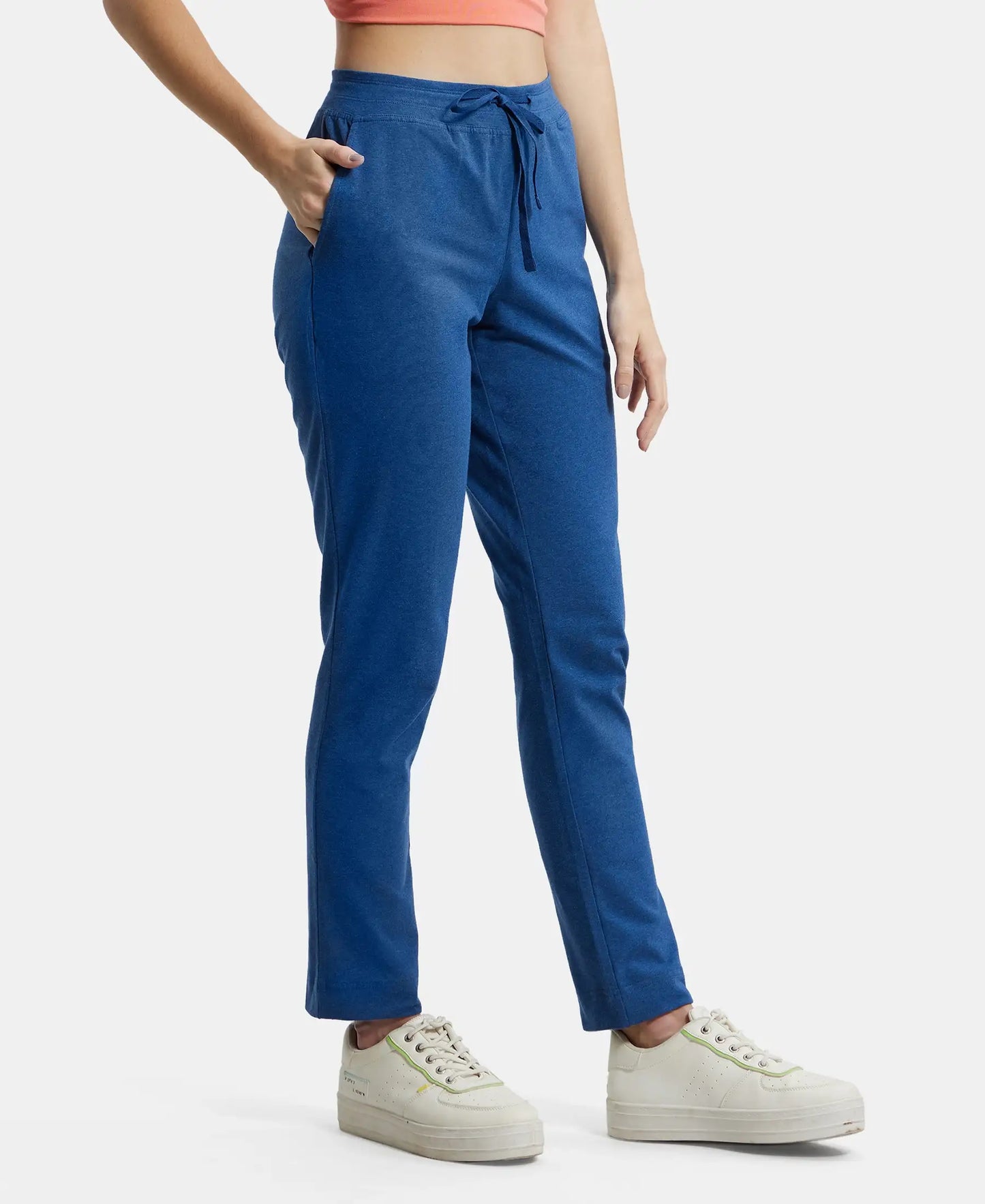Super Combed Cotton Elastane Slim Fit Trackpants With Side Pockets - Vintage Denim Melange-2