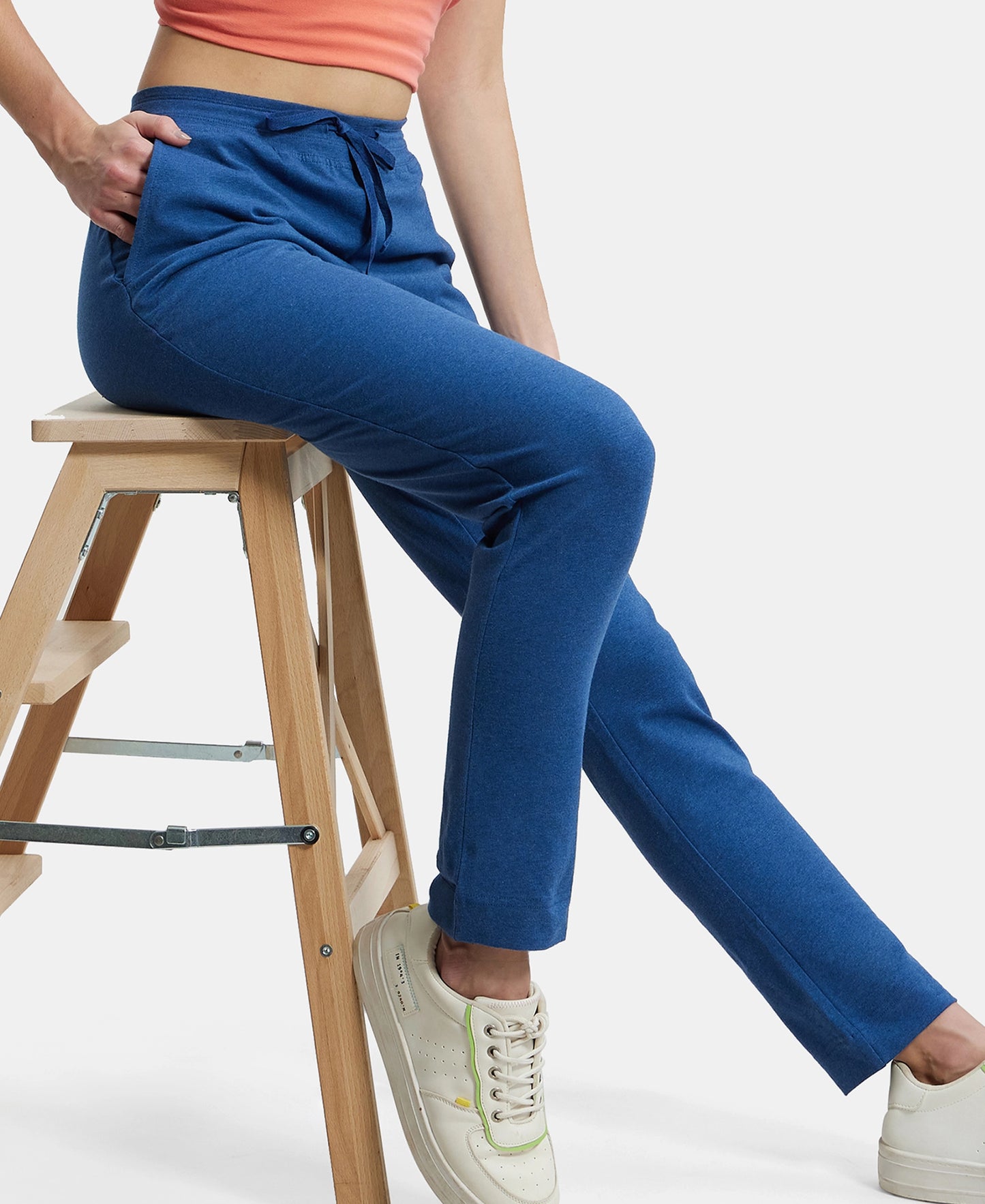 Super Combed Cotton Elastane Slim Fit Trackpants With Side Pockets - Vintage Denim Melange-5