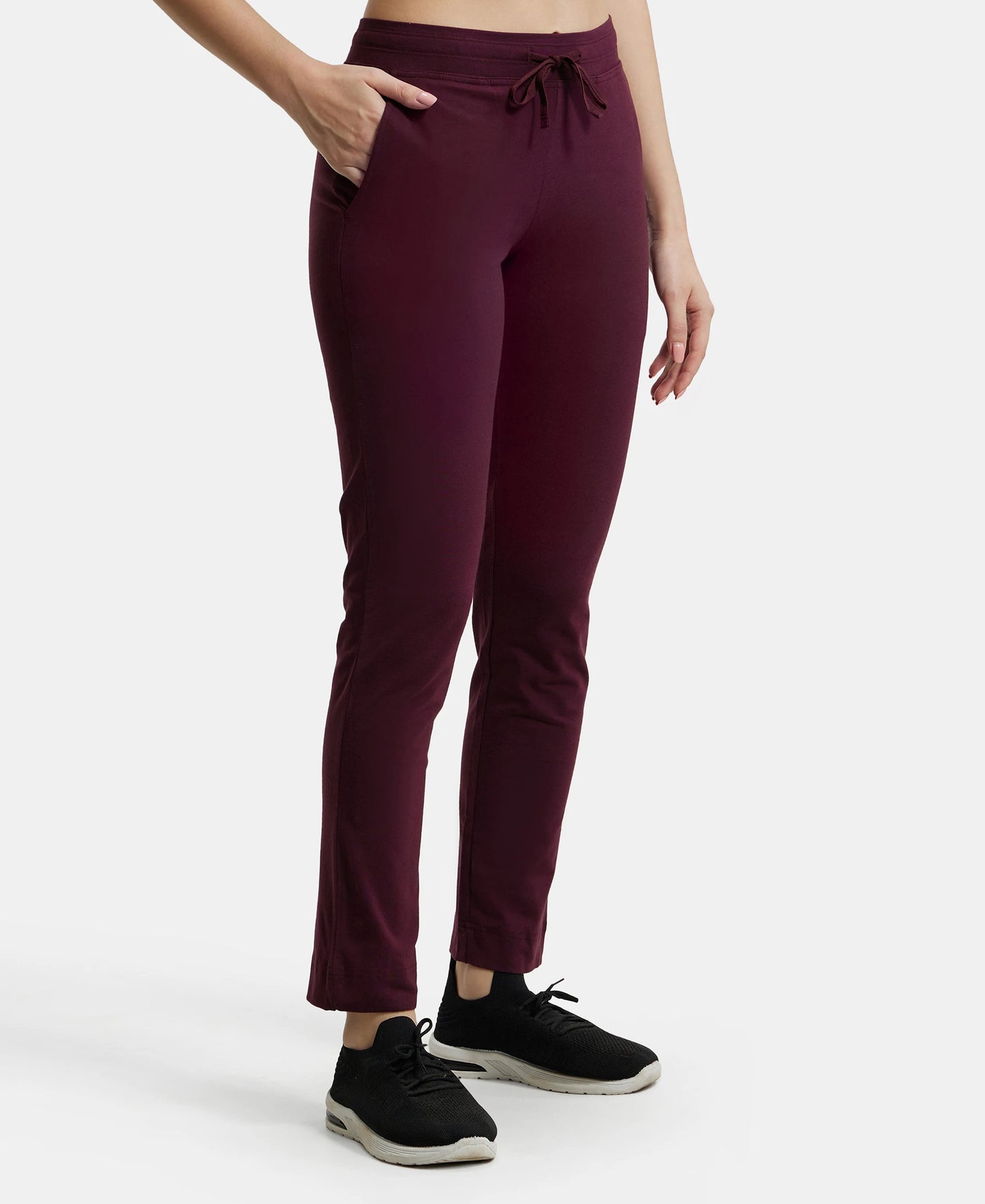 Super Combed Cotton Elastane Slim Fit Trackpants With Side Pockets - Wine Tasting-2