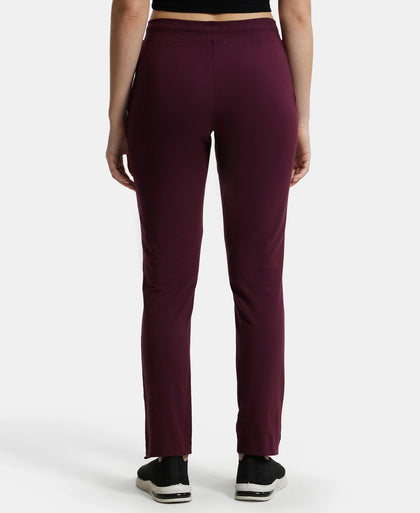 Super Combed Cotton Elastane Slim Fit Trackpants With Side Pockets - Wine Tasting-3