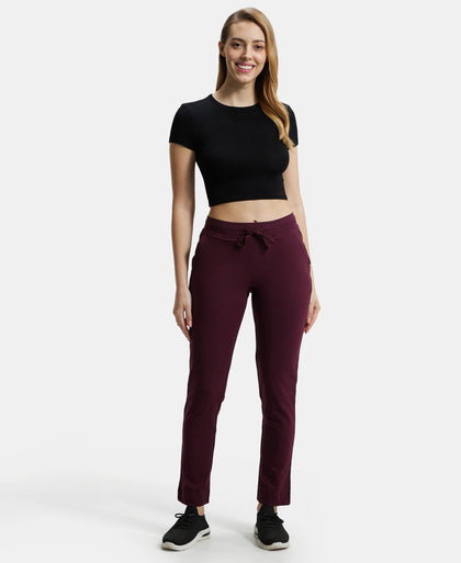 Super Combed Cotton Elastane Slim Fit Trackpants With Side Pockets - Wine Tasting-4