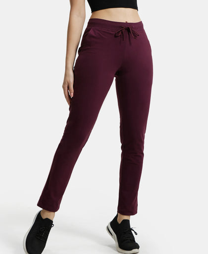 Super Combed Cotton Elastane Slim Fit Trackpants With Side Pockets - Wine Tasting-5
