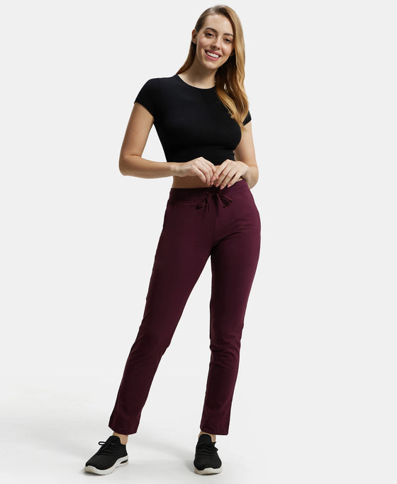 Super Combed Cotton Elastane Slim Fit Trackpants With Side Pockets - Wine Tasting-6