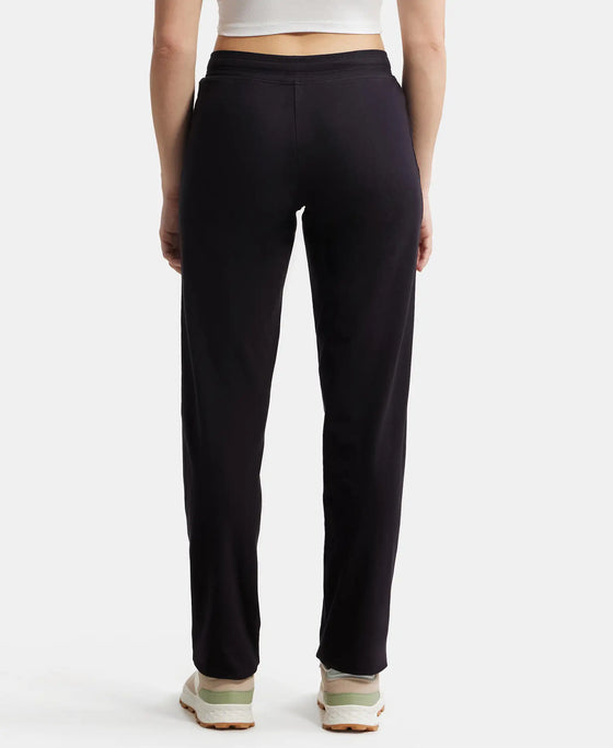 Super Combed Cotton Elastane Relaxed Fit Trackpants With Side Pockets - Black-3