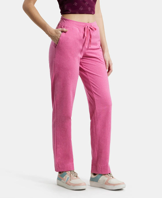Super Combed Cotton Elastane Relaxed Fit Trackpants With Side Pockets - Ibis Rose Melange-2