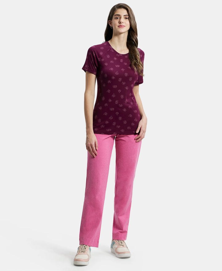 Super Combed Cotton Elastane Relaxed Fit Trackpants With Side Pockets - Ibis Rose Melange-4