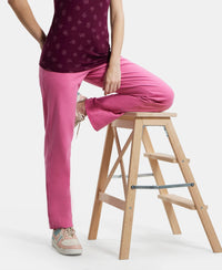 Super Combed Cotton Elastane Relaxed Fit Trackpants With Side Pockets - Ibis Rose Melange-5
