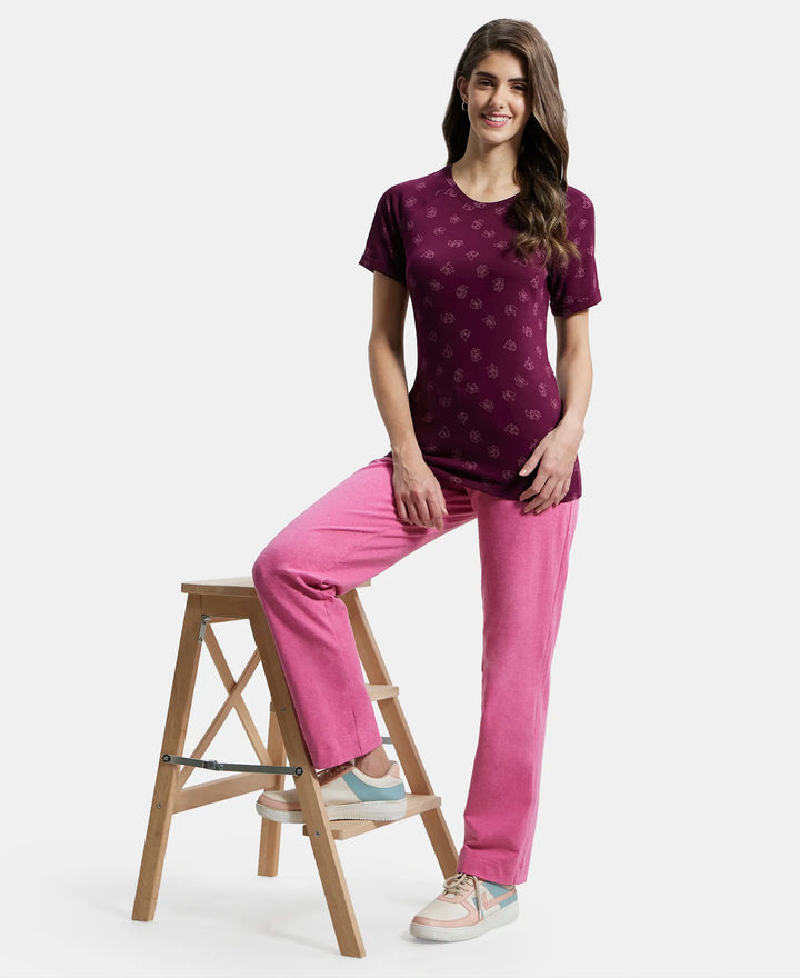 Super Combed Cotton Elastane Relaxed Fit Trackpants With Side Pockets - Ibis Rose Melange-6