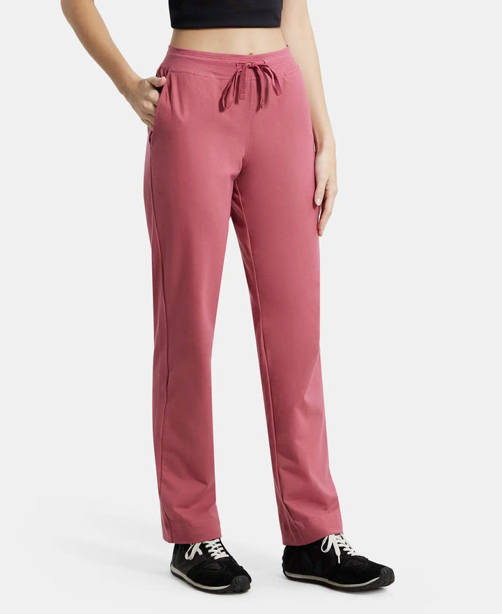 Super Combed Cotton Elastane Relaxed Fit Trackpants With Side Pockets - Rose Wine-2