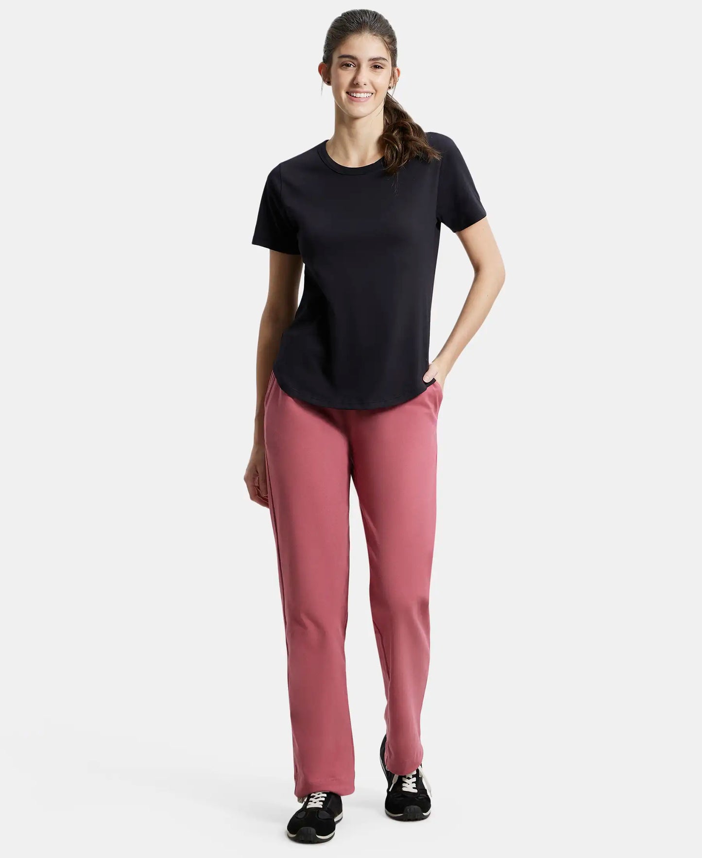 Super Combed Cotton Elastane Relaxed Fit Trackpants With Side Pockets - Rose Wine-4