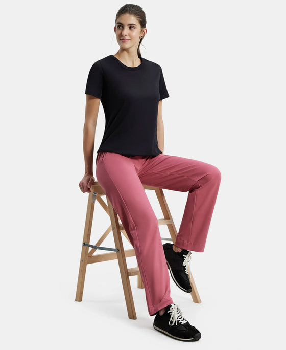 Super Combed Cotton Elastane Relaxed Fit Trackpants With Side Pockets - Rose Wine-6