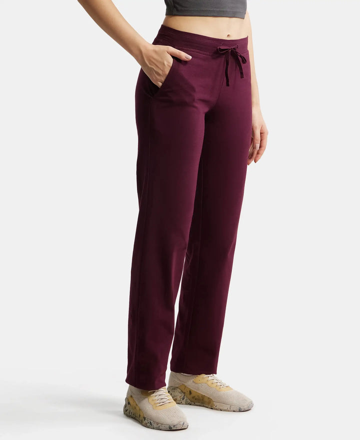 Super Combed Cotton Elastane Relaxed Fit Trackpants With Side Pockets - Wine Tasting-2