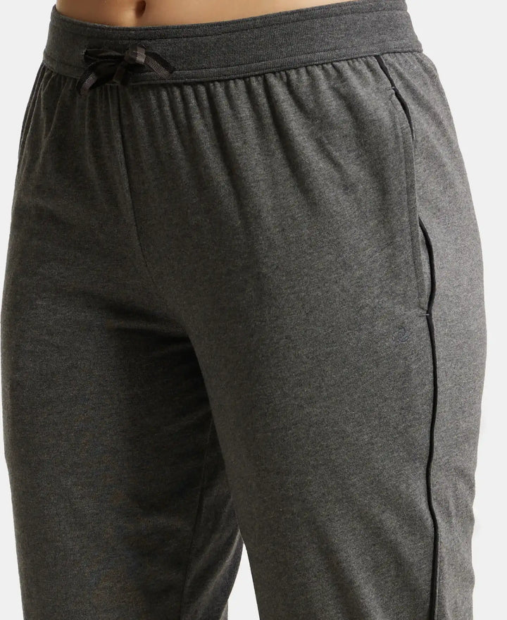Super Combed Cotton Rich Relaxed Fit Trackpants With Contrast Side Piping and Pockets - Charcoal Melange-7