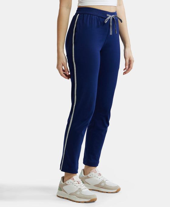 Super Combed Cotton Rich Relaxed Fit Trackpants With Contrast Side Piping and Pockets - Imperial Blue-2