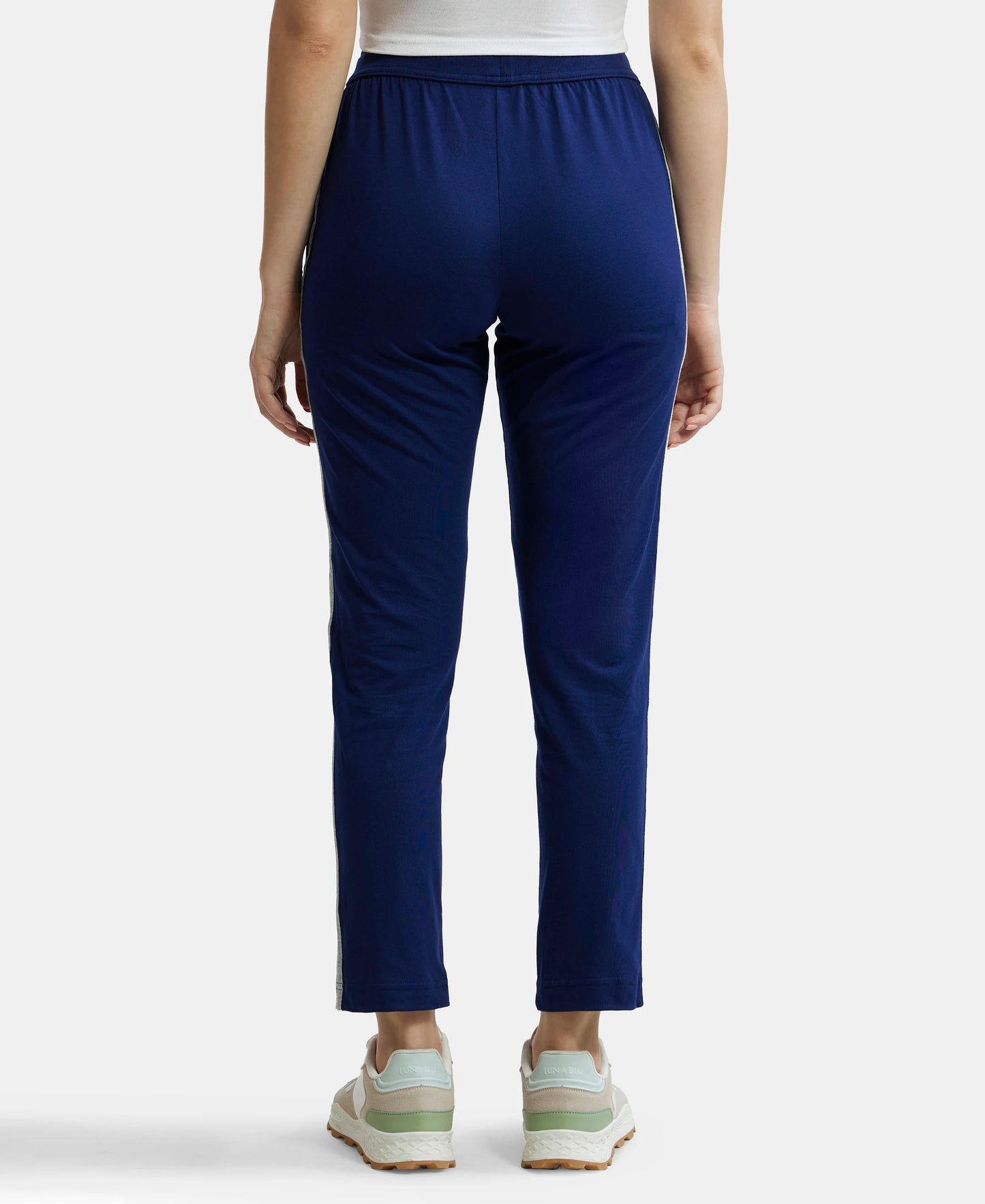 Super Combed Cotton Rich Relaxed Fit Trackpants With Contrast Side Piping and Pockets - Imperial Blue-3