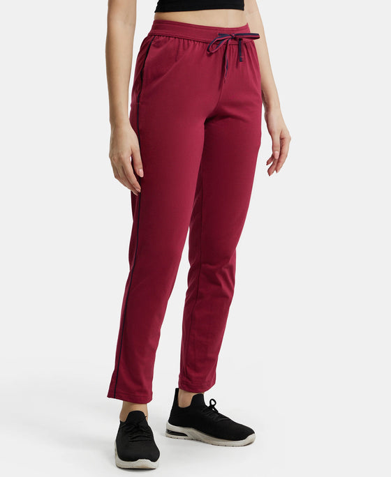 Super Combed Cotton Rich Relaxed Fit Trackpants With Contrast Side Piping and Pockets - Rose Petal-2