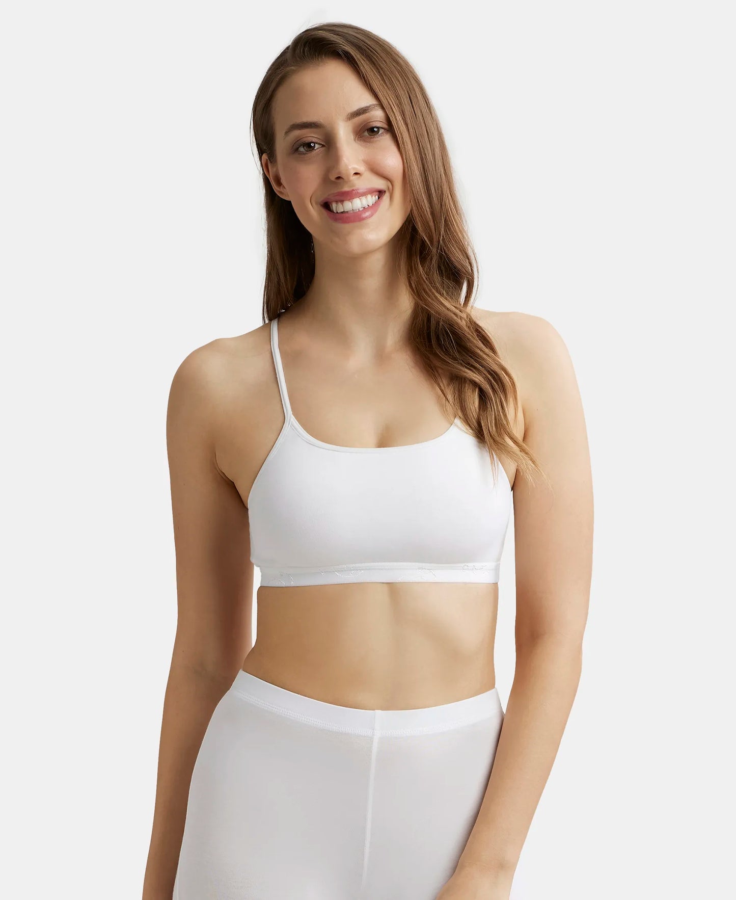 Super Combed Cotton Elastane Stretch Multiway Styled Crop Top With Adjustable Straps and StayFresh Treatment - White-1