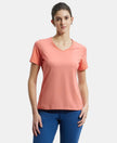 Super Combed Cotton Elastane Regular Fit Solid V Neck Half Sleeve T-Shirt - Blush Pink-1