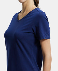 Super Combed Cotton Elastane Regular Fit Solid V Neck Half Sleeve T-Shirt - Imperial Blue-6