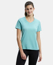 Super Combed Cotton Elastane Regular Fit Solid V Neck Half Sleeve T-Shirt - Nile Blue-1