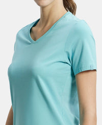 Super Combed Cotton Elastane Regular Fit Solid V Neck Half Sleeve T-Shirt - Nile Blue-6