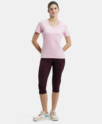 Super Combed Cotton Elastane Regular Fit Solid V Neck Half Sleeve T-Shirt - Pink Lady Melange-4