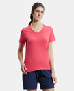 Super Combed Cotton Elastane Regular Fit Solid V Neck Half Sleeve T-Shirt - Ruby-1