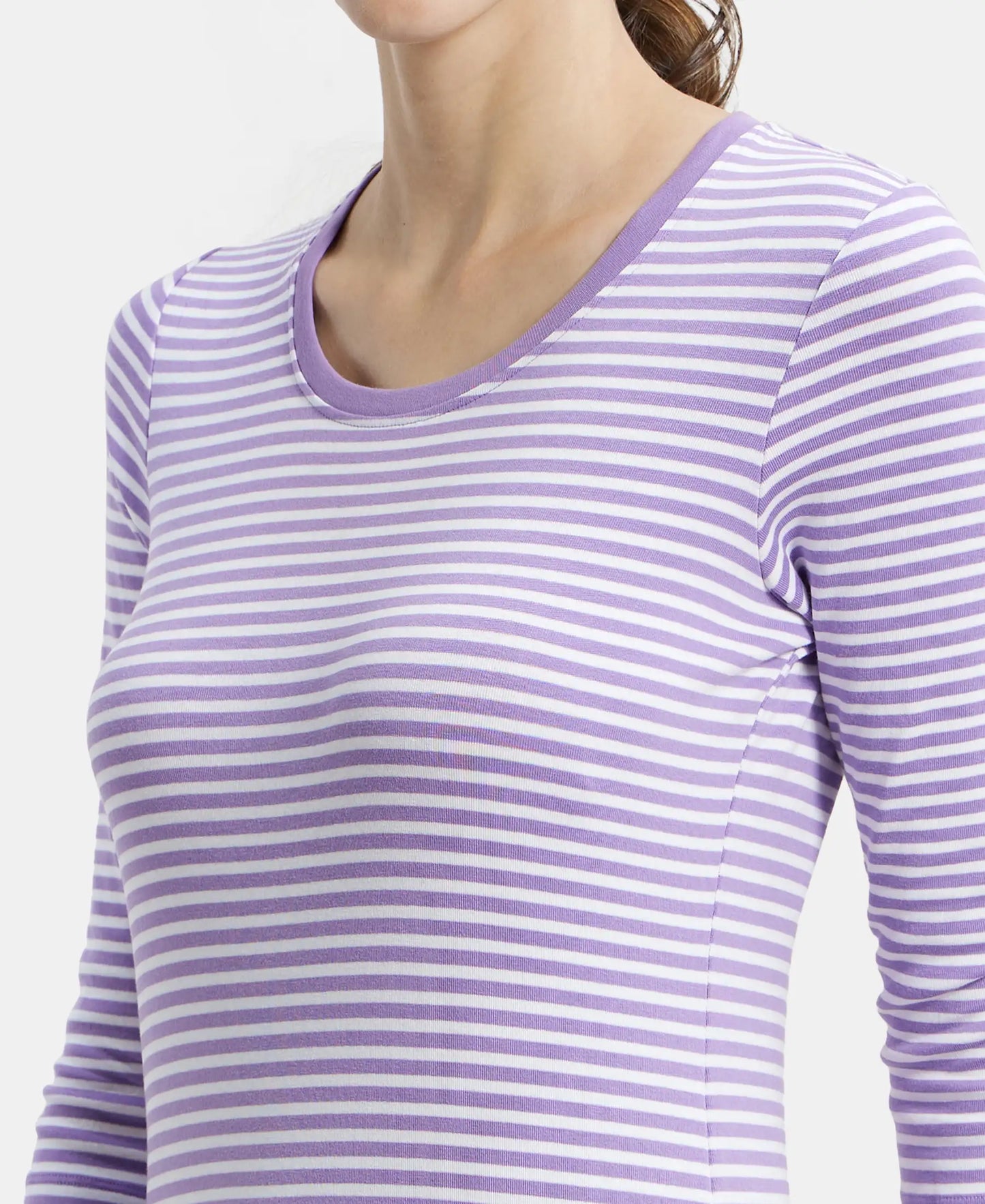 Super Combed Cotton Elastane Slim Fit Striped Round Neck Three Quarter Sleeve T-Shirt - Paisley Purple & White-7