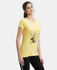 Super Combed Cotton Elastane Stretch Regular Fit Graphic Printed Round Neck Half Sleeve T-Shirt  - Banana cream print045-2