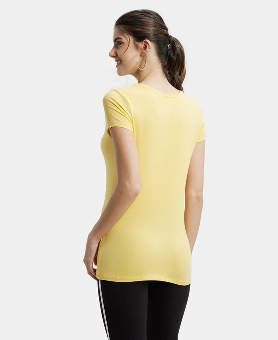 Super Combed Cotton Elastane Stretch Regular Fit Graphic Printed Round Neck Half Sleeve T-Shirt  - Banana cream print045-3