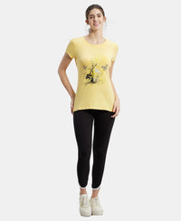 Super Combed Cotton Elastane Stretch Regular Fit Graphic Printed Round Neck Half Sleeve T-Shirt  - Banana cream print045-4